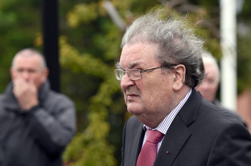 Former SDLP leader, John Hume, arrives for the funeral mass of former Bishop Edward Daly at St. Eugene's Cathedral in Londonderry, Northern Ireland August 11, 2016. REUTERS/Clodagh Kilcoyne/File Photo