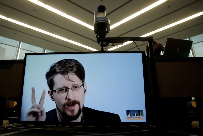 Edward Snowden speaks via video link as he takes part in a round table on the protection of whistleblowers at the Council of Europe in Strasbourg, France on March 15, 2019. (REUTERS File Photo)