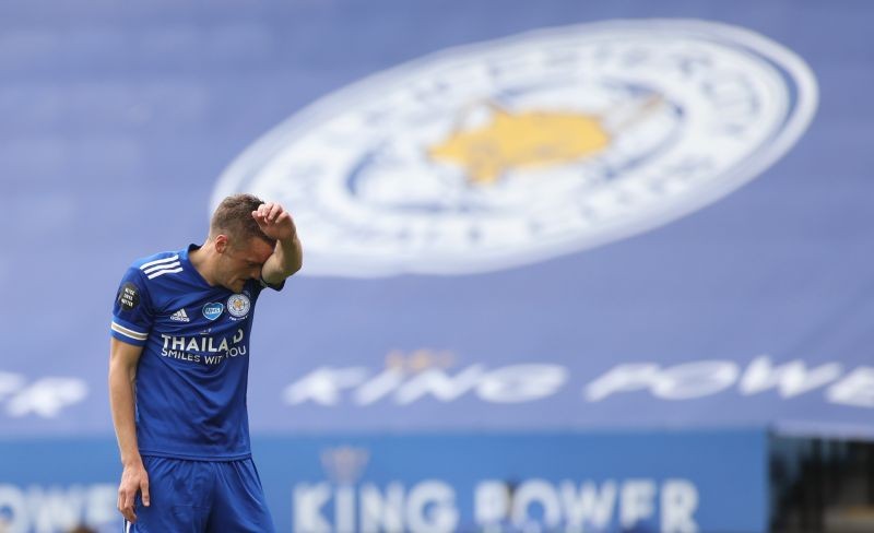 Leicester City's Jamie Vardy, as play resumes behind closed doors following the outbreak of the coronavirus disease (COVID-19) Pool via REUTERS/Carl Recine