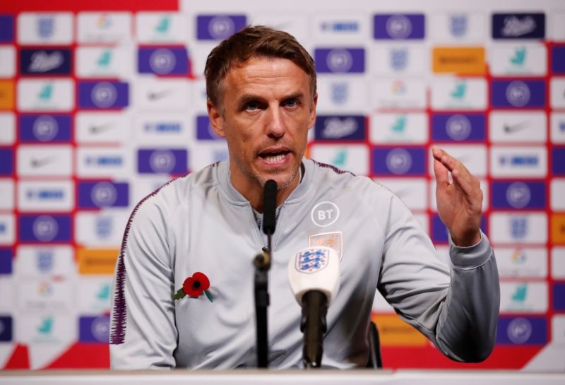 England manager Phil Neville during a press conference Action Images via Reuters/Andrew Boyers/File Photo