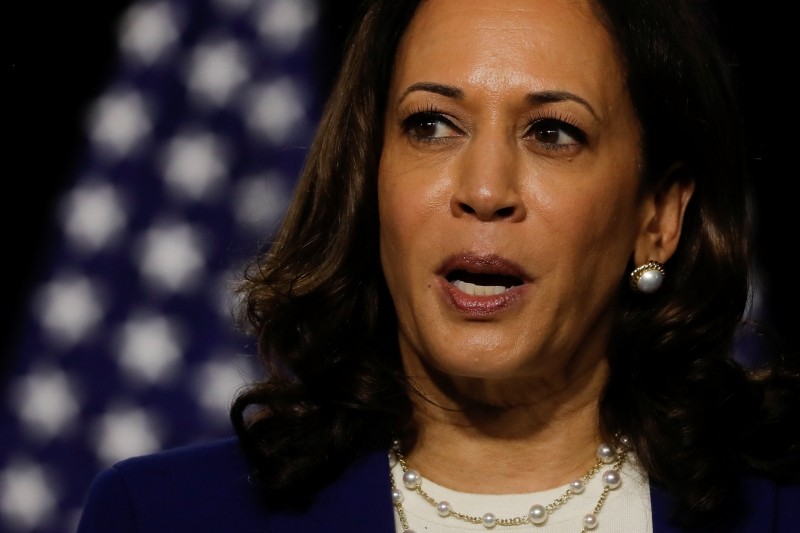 Democratic vice presidential candidate Senator Kamala Harris speaks at a campaign event, on her first joint appearance with presidential candidate and former Vice President Joe Biden after being named by Biden as his running mate, at Alexis Dupont High School in Wilmington, Delaware, U.S., August 12, 2020. REUTERS/Carlos Barria