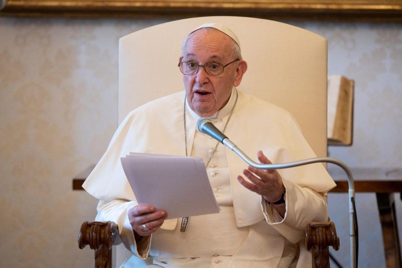 Pope Francis speaks during the weekly general audience, held virtually due to COVID-19 at the Vatican on August 12, 2020. (REUTERS Photo)