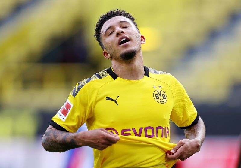 Borussia Dortmund's Jadon Sancho reacts, as play resumes behind closed doors following the outbreak of the coronavirus disease (COVID-19) Lars Baron/Pool via REUTERS DFL regulations prohibit any use of photographs as image sequences and/or quasi-video