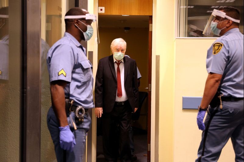 Former Bosnian Serb military leader Ratko Mladic arrives for his appeal hearing at the UN International Residual Mechanism for Criminal Tribunals in The Hague, Netherlands on August 25, 2020.(REUTERS Photo)