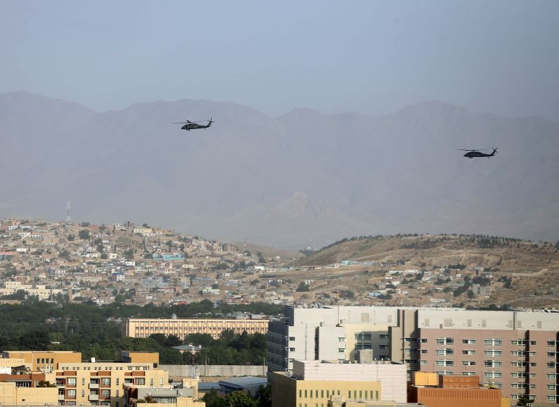 NATO helicopters fly over the city of Kabul, Afghanistan on June 29. 2020. (REUTERS File Photo)