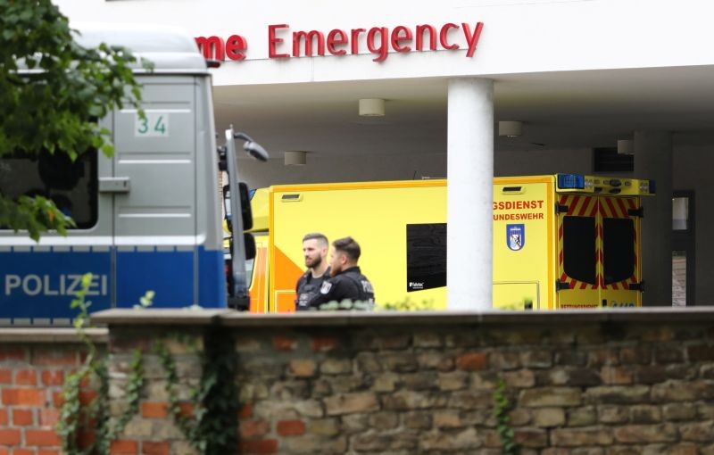 An ambulance believed to be carrying Russian opposition leader Alexei Navalny is seen at Charite Mitte Hospital Complex where he will receive medical treatment in Berlin, Germany on August 22, 2020. (REUTERS Photo)