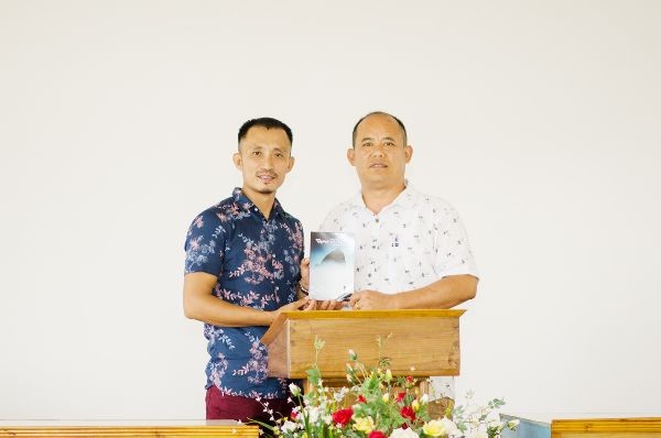 Rev Dr Mar Pongener (right) with Moatemjen Longkumer (left) during the release of the book at Clark Theological College, Aolijen Mokokchung on August 26.
