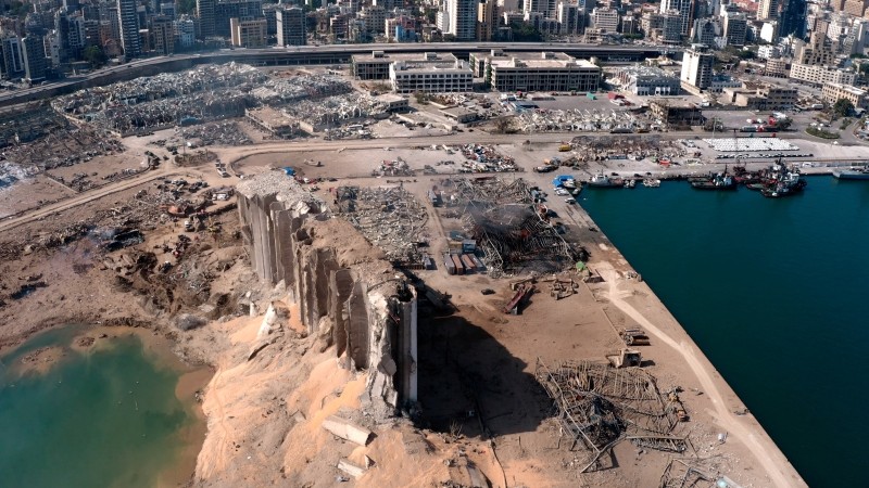 A still image taken from a drone footage shows the damage two days after an explosion in Beirut's port area, Lebanon on August 6, 2020. (REUTERS Photo)
