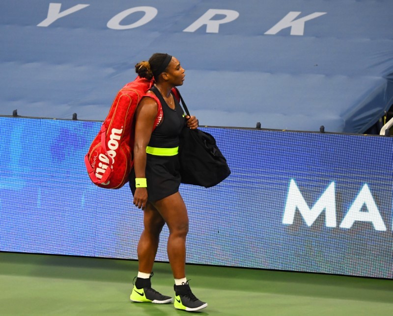 Serena Williams (USA) leaves the court after a loss to Maria Sakkari (GRE) during the Western & Southern Open at the USTA Billie Jean King National Tennis Center. (Robert Deutsch-USA TODAY Sports)