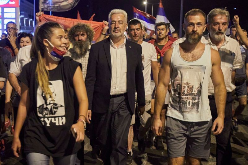 Zdravko Krivokapic, University professor and the leader of the pro-Serb alliance "For the Future of Montenegro", leads a church protest in Podgorica, Montenegro on August 23, 2020. (REUTERS File Photo)