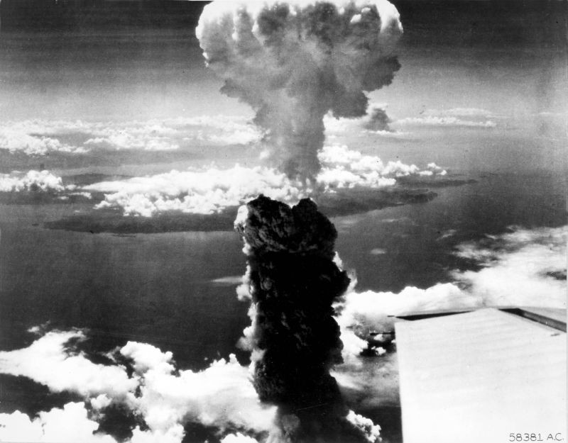 Smoke rises more than 60,000 feet into the air over Nagasaki, Japan, from an atomic bomb, the second ever used in warfare, dropped from a B-29 Superfortress bomber on August 9, 1945.  (REUTERS File Photo)