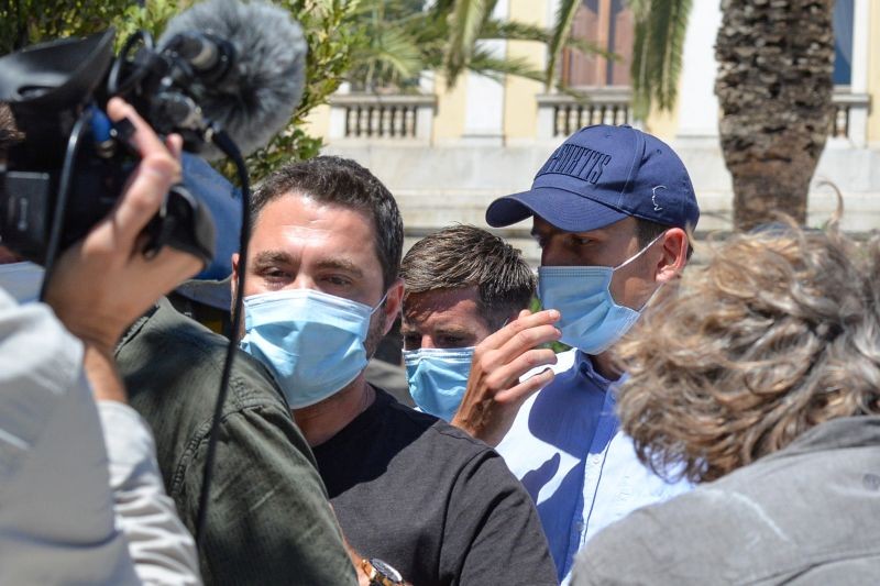 Manchester United captain Harry Maguire, who was detained on the island of Mykonos, leaves a court building on the island of Syros, Greece, August 22, 2020. Giorgos Solaris/Intimenews via REUTERS