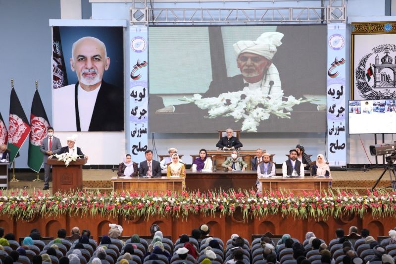 Afghanistan's President Ashraf Ghani speaks during a consultative grand assembly, known as Loya Jirga, in Kabul, Afghanistan on August 7, 2020. (REUTERS Photo)