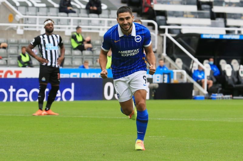 Brighton & Hove Albion's Neal Maupay celebrates scoring their first goal from the penalty spot Pool via REUTERS/Lindsey Parnaby