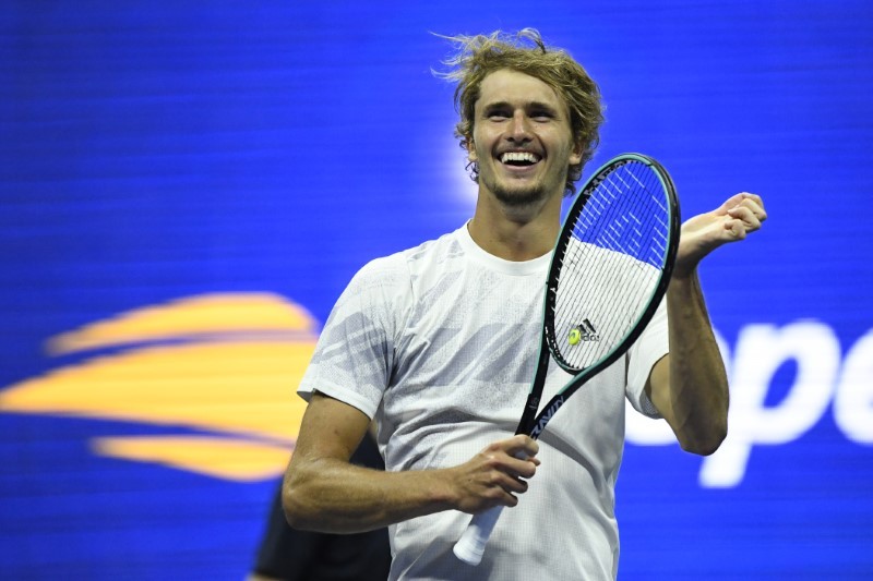 Alexander Zverev of Germany celebrates after his match against Pablo Carreno Busta of Spain (not pictured) in a men's singles semi-finals match on day twelve of the 2020 U.S. Open tennis tournament at USTA Billie Jean King National Tennis Center. Danielle Parhizkaran-USA TODAY Sports