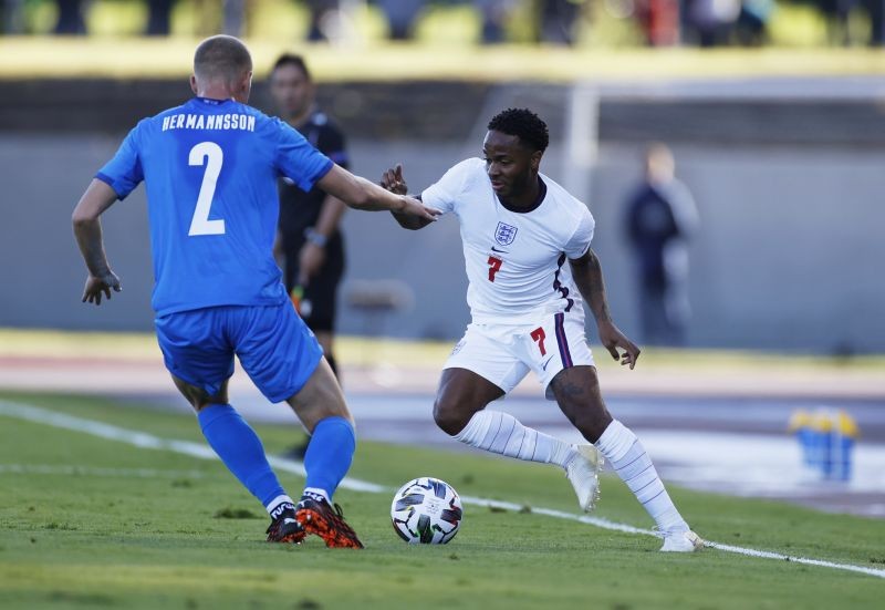 England's Raheem Sterling in action with Iceland's Hjortur Hermannsson REUTERS/John Sibley