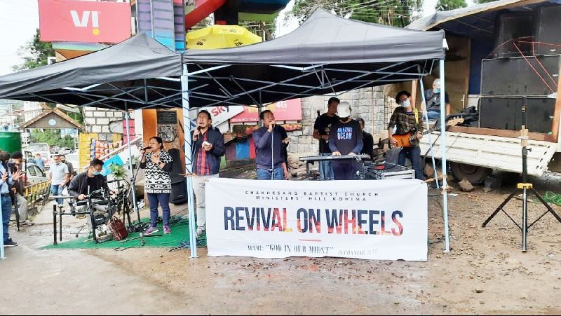 Devotional service being held as part of the 'Revival on Wheels' at Old MLA hostel junction in Kohima on September 24.