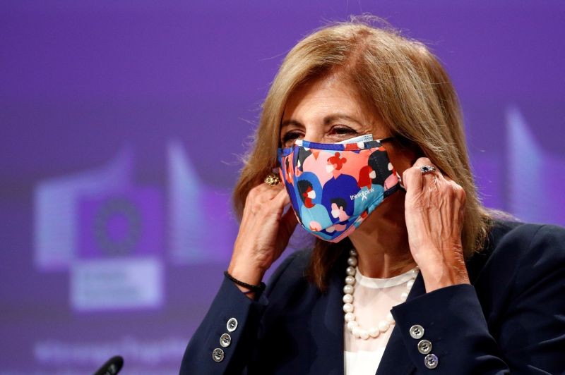 European Commissioner for Health, Stella Kyriakides attends a news conference on the updated coronavirus disease (COVID-19) risk assessment, in Brussels, Belgium on September 24. (REUTERS Photo)