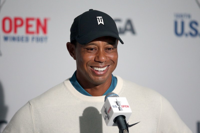 Tiger Woods talks to reporters following his second round of the U.S. Open golf tournament at Winged Foot Golf Club - West. Mandatory Credit: Brad Penner-USA TODAY Sports/Files