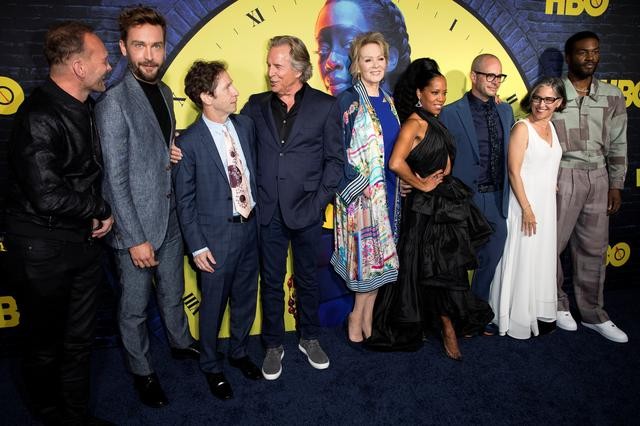 FILE PHOTO: Andrew Howard, Tom Mison, Tim Blake Nelson, Don Johnson, Jean Smart, Regina King, executive producer/writer Damon Lindelof, EP/director Nicole Kassell and Yahya Abdul-Mateen II arrive at the premiere of the HBO series Watchmen in Los Angeles, California, U.S., October 14, 2019. REUTERS/Monica Almeida