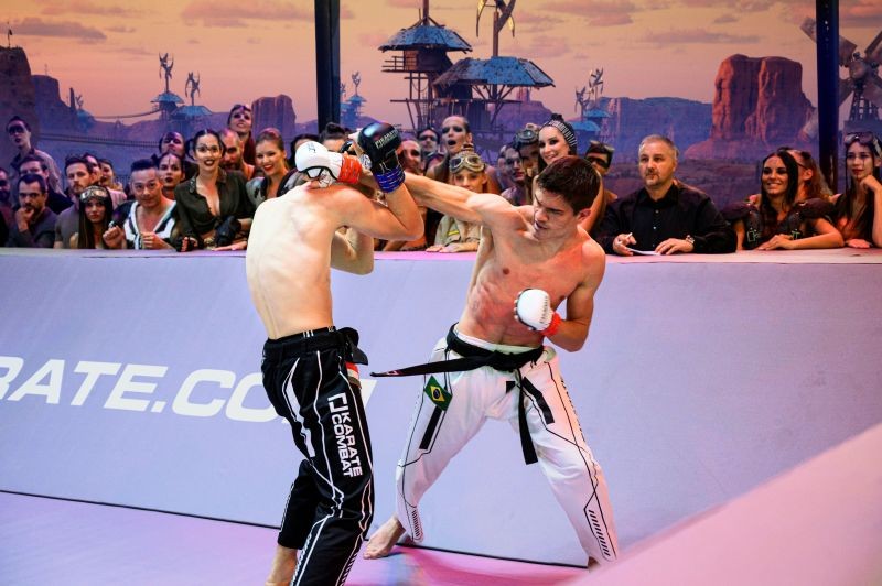 Bruno Roberto de Asis of Brazil (R) battles Gergo Horvath of Hungary (L) in this undated handout photo courtesy of Karate Combat. Karate Combat/Handout via REUTERS