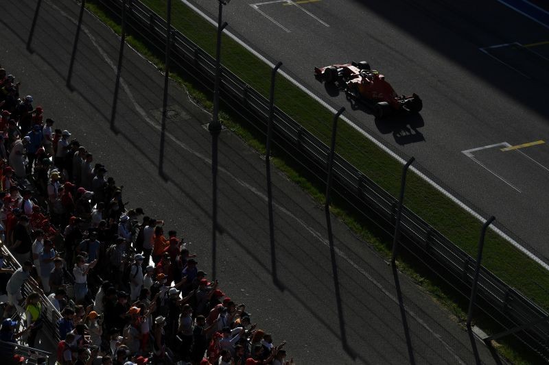 Ferrari's Charles Leclerc in action during the race. Pool via REUTERS/Kirill Kudryavtsev
