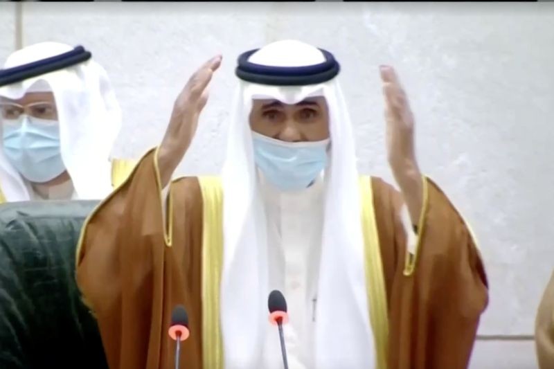 Kuwait's new Emir Nawwaf al-Ahmad al-Sabah gesture as he takes the oath of office at the parliament, in Kuwait city, Kuwait September 30, 2020, in this still image taken from a video. (REUTERS Photo)