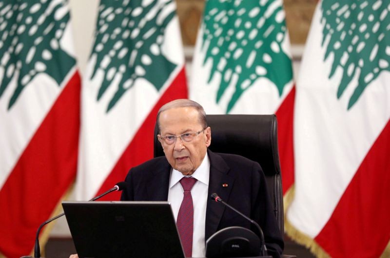 Lebanon's President Michel Aoun delivers a speech at the presidential palace in Baabda, Lebanon on June 25, 2020. (REUTERS File Photo)