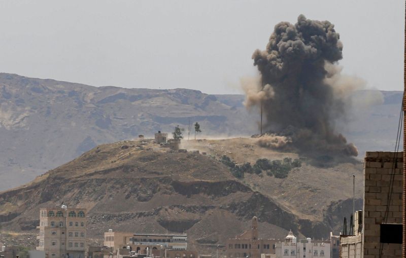 Smoke and dust rise from the site of an air strike on the outskirts of Sanaa, Yemen on July 1, 2020. (REUTERS File Photo)
