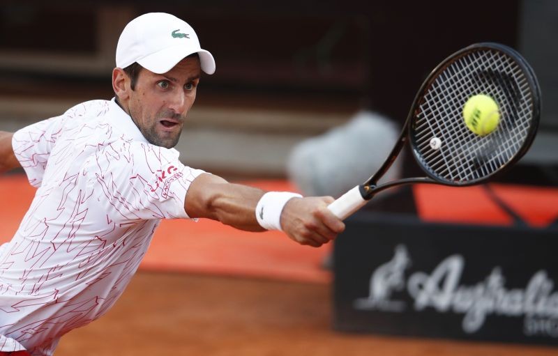 Serbia's Novak Djokovic in action during his semi final match against Norway's Casper Ruud Pool via REUTERS/Clive Brunskill