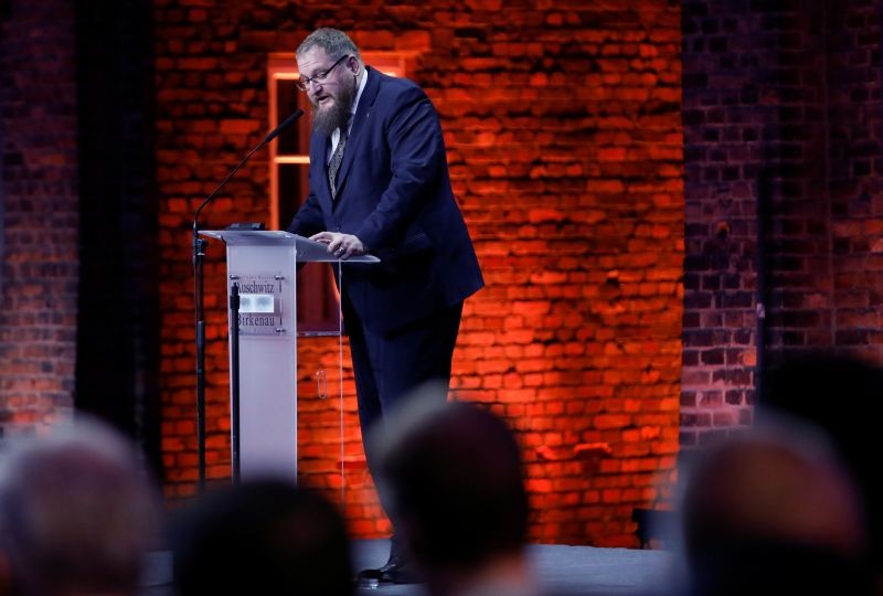 Director of the Auschwitz-Birkenau State Museum Piotr Cywinski delivers a speech during the ceremonies marking the 75th anniversary of the liberation of the camp and International Holocaust Victims Remembrance Day, on the site of the former Nazi German concentration and extermination camp Auschwitz II-Birkenau in Brzezinka near Oswiecim, Poland on January 27, 2020. (REUTERS File Photo)