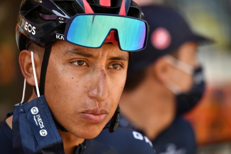 Team INEOS Grenadiers rider Egan Bernal of Colombia before the start. Pool via REUTERS/Marco Bertorello