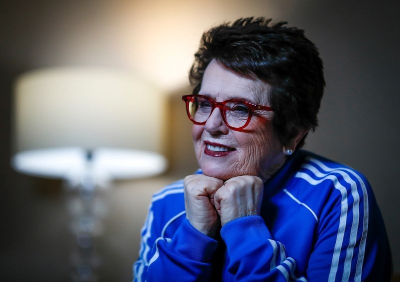 Billy Jean King is seen during an interview behind the scenes of Fed Cup Finals 2020 official draw in Budapest, Hungary February 11, 2020. ITF Tennis/via REUTERS