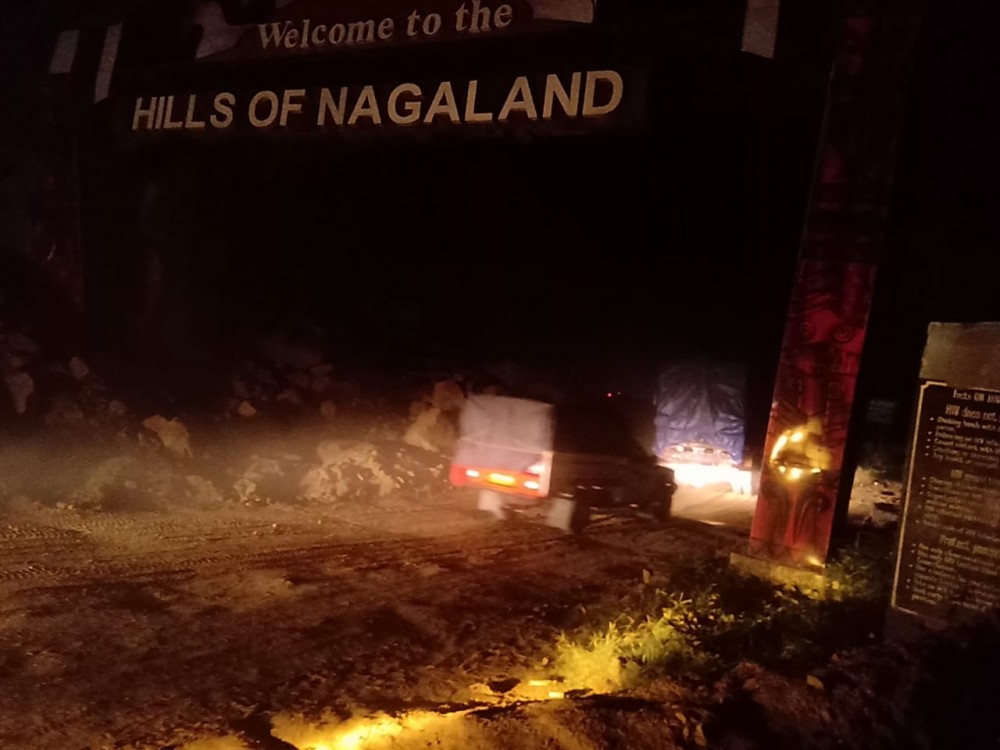 Vehicular movement resumes after the clearing of debris caused by rockslide at Nagaland ‘Welcome Gate’ near Patkai Bridge, Chümoukedima on September 7.