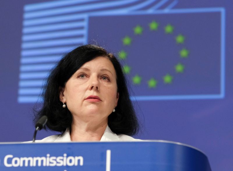 European Commissioner for Values and Transparency Vera Jourova gives a news conference on EU rules on data protection (GDPR) and the new EU Strategy on victims' rights, in Brussels, Belgium on June 24, 2020. (REUTERS File  Photo)