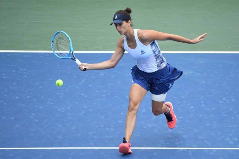 Tsvetana Pironkova of Bulgaria reacts after winning a point against Alize Cornet of France (not pictured) on day eight of the 2020 U.S. Open tennis tournament at USTA Billie Jean King National Tennis Center. Danielle Parhizkaran-USA TODAY Sports