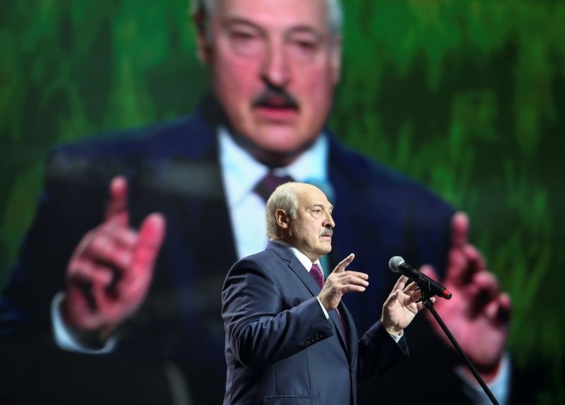 Belarusian President Alexander Lukashenko speaks at the forum of Union of Women in Minsk, Belarus on September 17, 2020. (REUTERS File Photo)