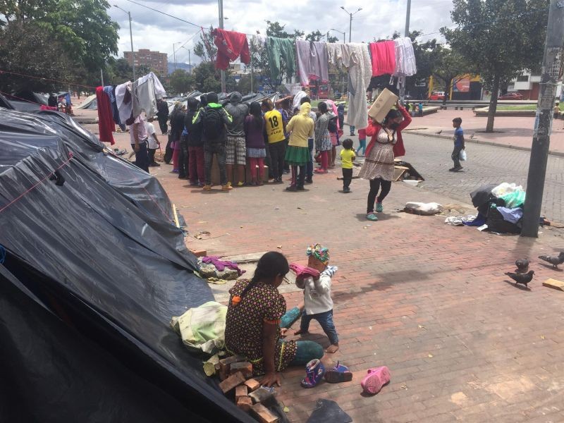 A makeshift camp set up by Colombia's indigenous Embera people, Bogota, Colombia on September 7, 2010. (Thomson Reuters Foundation Photo)