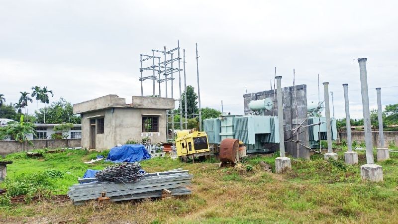 Inactive since January, equipments left unattended at the construction site of the 20 MVA distribution sub-station at Padumpukhuri, Dimapur. (Morung Photo)