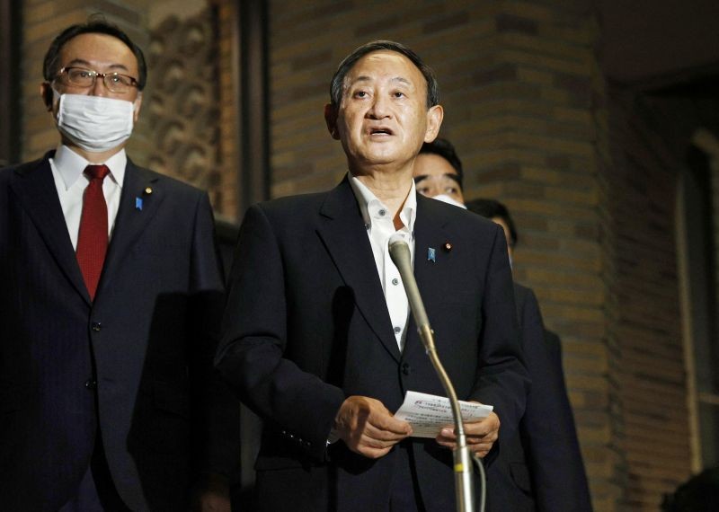 Japanese Prime Minister Yoshihide Suga meets the press at the prime minister's official residence after speaking on the phone with U.S. President Donald Trump at their first conversation since Suga took office, in Tokyo, Japan, in this photo taken by Kyodo September 20, 2020. (REUTERS Photo)