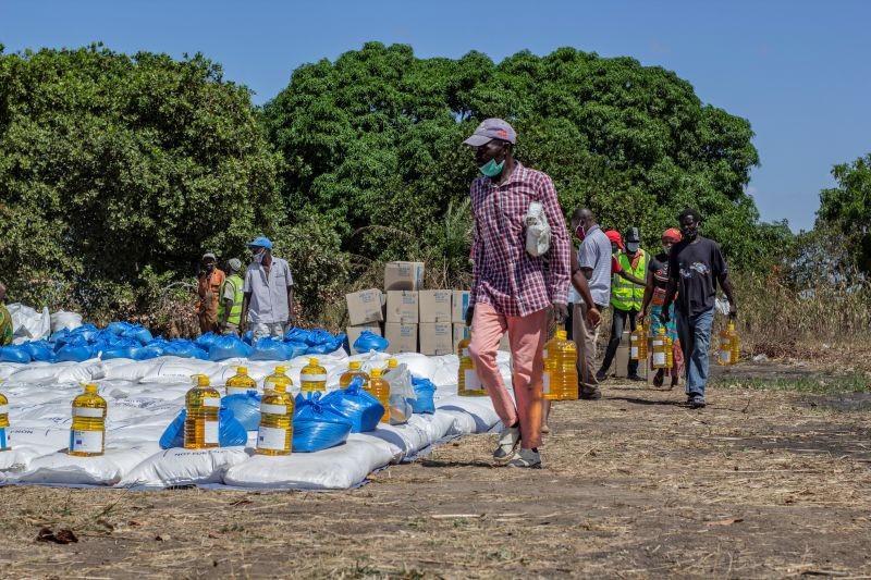 Food aid is seen at a World Food Programme (WFP) site for people displaced in Cabo Delgado province, in Pemba, Mozambique, in this handout picture taken August 25, 2020. (REUTERS File Photo)