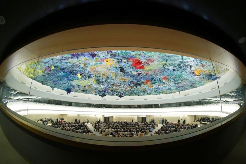 Overview of the session of the Human Rights Council during the speech of U.N. High Commissioner for Human Rights Michelle Bachelet at the United Nations in Geneva, Switzerland on February 27, 2020. (REUTERS File Photo)