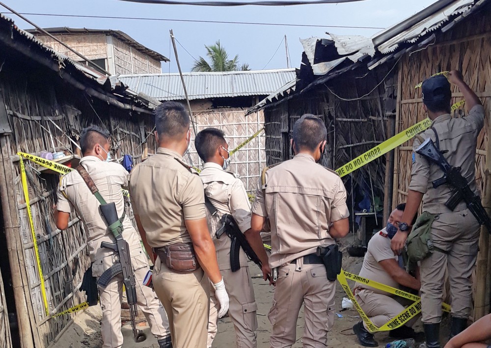 Dimapur Police secure the area at the site of a blast in United North Block – B, Burma Camp on September 8.  An explosive device, suspected to be a World War II mortar shell went off at the site killing 1 and injuring four others at around 2:00 pm.