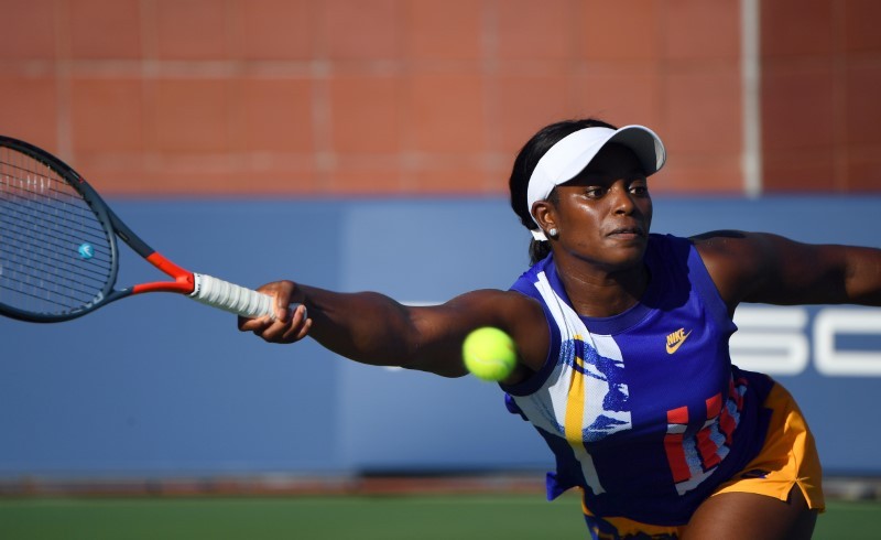 Sloane Stephens (USA) hits the ball against Caroline Garcia (FRA) during the Western & Southern Open at the USTA Billie Jean King National Tennis Center. Robert Deutsch-USA TODAY Sports