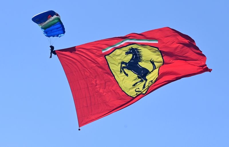 Formula One F1 - Tuscan Grand Prix - Mugello, Scarperia e San Piero, Italy - September 13, 2020 General view of a Ferrari flag being displayed in the sky before the race Pool via REUTERS/Miguel Medina