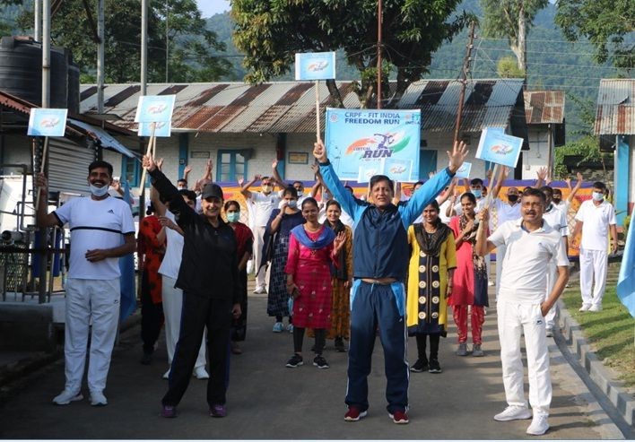 CRPF officials participate in the ‘Virtual Run under Fit India Movement’ at 78 BN, CRPF headquarter.