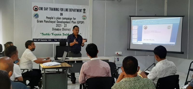 DRDA Dimapur, Project Director, H Atokhe Aye speaking during the sensitization programme for the line departments at District Level on People's Plan Campaign for Gram Panchayat Development Plan for Dimapur district in the conference Hall DRDA Dimapur on September 30. (DIPR Photo)