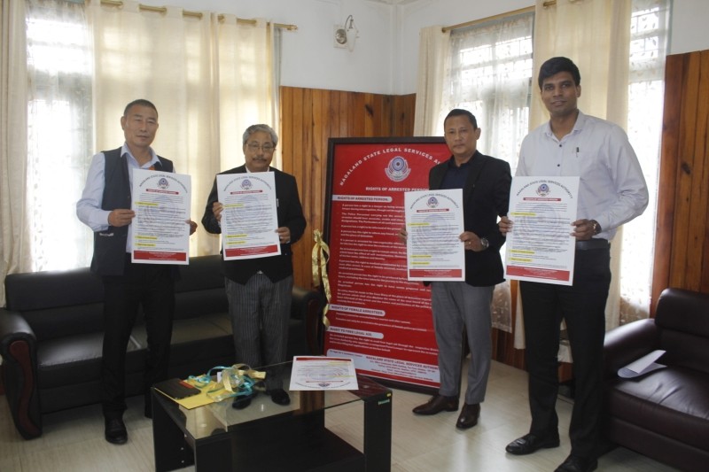 Officials during the launching of hoardings and pamphlets enumerating the ‘Rights of Arrested persons’ to be distributed in all the police stations across the state at the Judges Bungalow in Kohima. (Photo Courtesy: NSLSA)