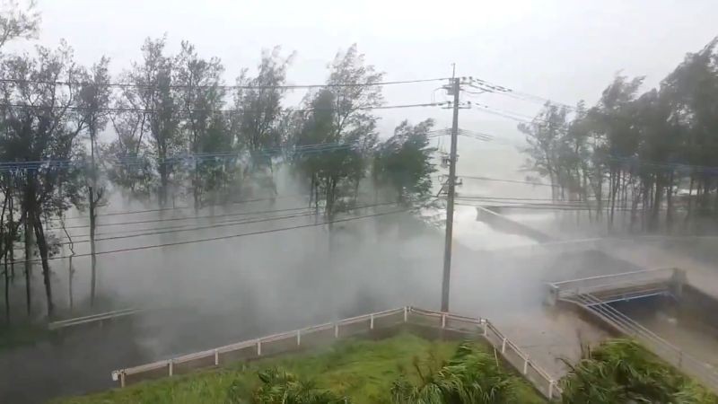 Typhoon No. 10 batters Amami Island, located within the Ryukyu Islands in Kagoshima Prefecture, near Okinawa, Japan on September 6, 2020, in this still image obtained from a social media video. (REUTERS Photo)