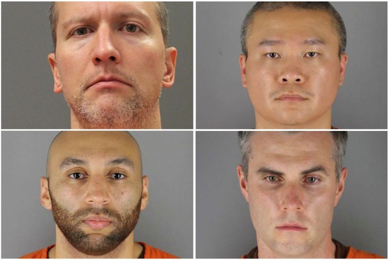 Former Minneapolis police officers (clockwise from top left) Derek Chauvin, Tou Thao, Thomas Lane and J. Alexander Kueng poses in a combination of booking photographs from the Minnesota Department of Corrections and Hennepin County Jail in Minneapolis, Minnesota, U.S.  (REUTERS File Photo)